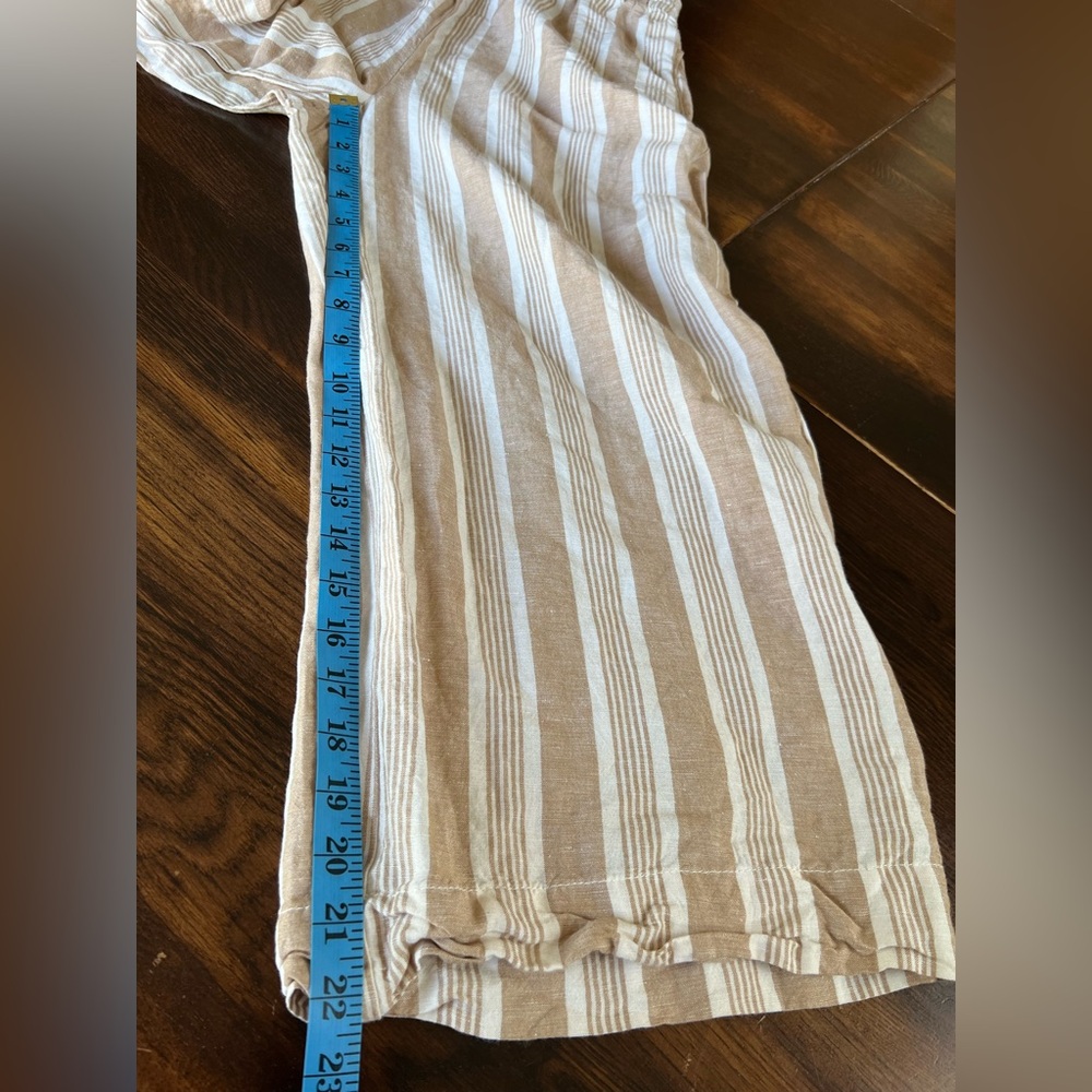 Madewell Smocked Huston Pull-On Crop Pants in Stripe Size M Linen Blend Coastal - Picture 12 of 14